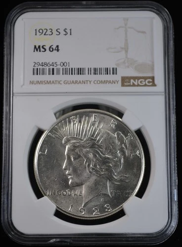 1923 S Peace Dollar $1- NGC MS 64 San Francisco 90% US Silver