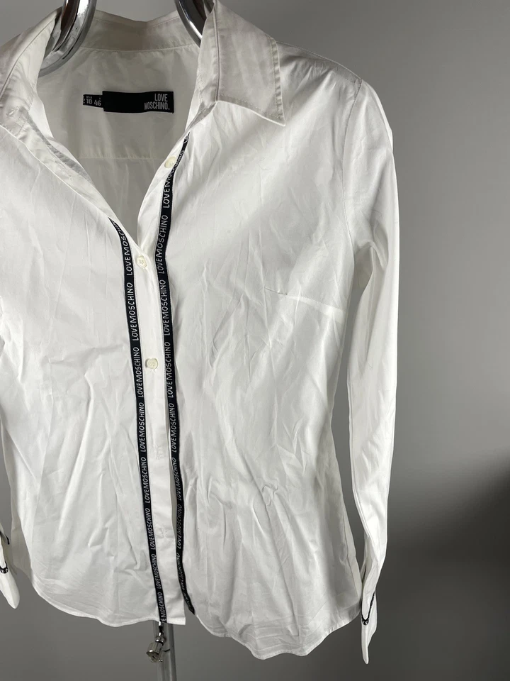 NWT Love Moschino White Long Sleeve Fitted Shirt White Heart Poppers 10/46 - Image 4 of 4