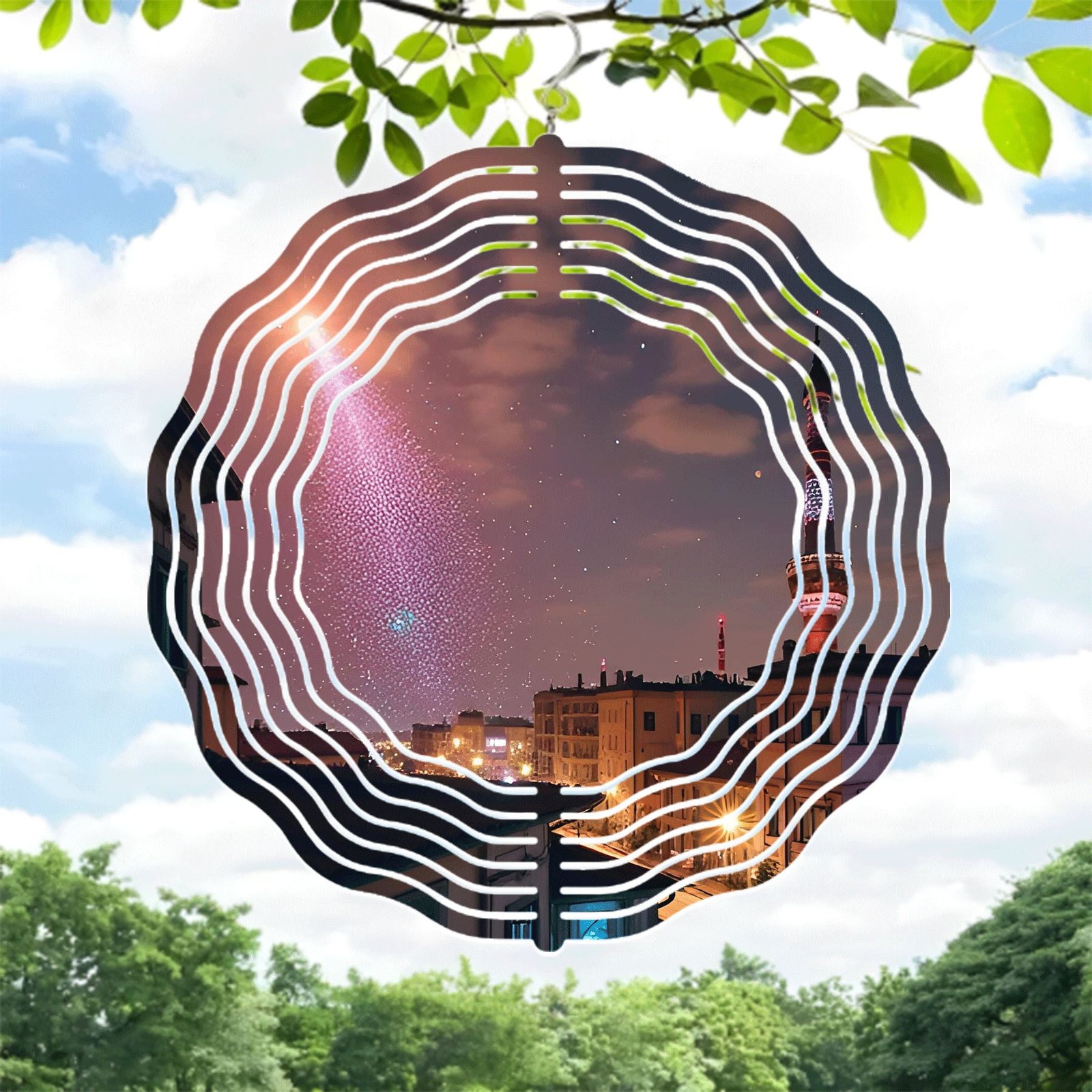 Vibrant Metal Hanging Wind Spinners & Chimes - Colorful Starry Pattern Design