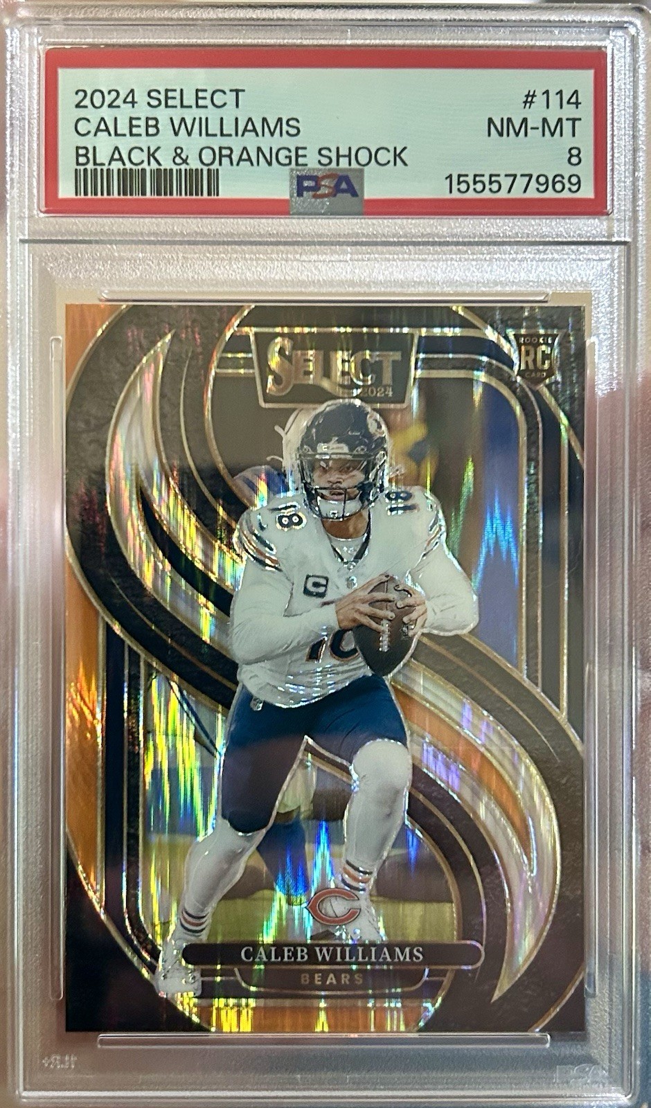 🔥2024 Select Premier Level Caleb Williams #114 Black/Orange Shock Prizm🔥