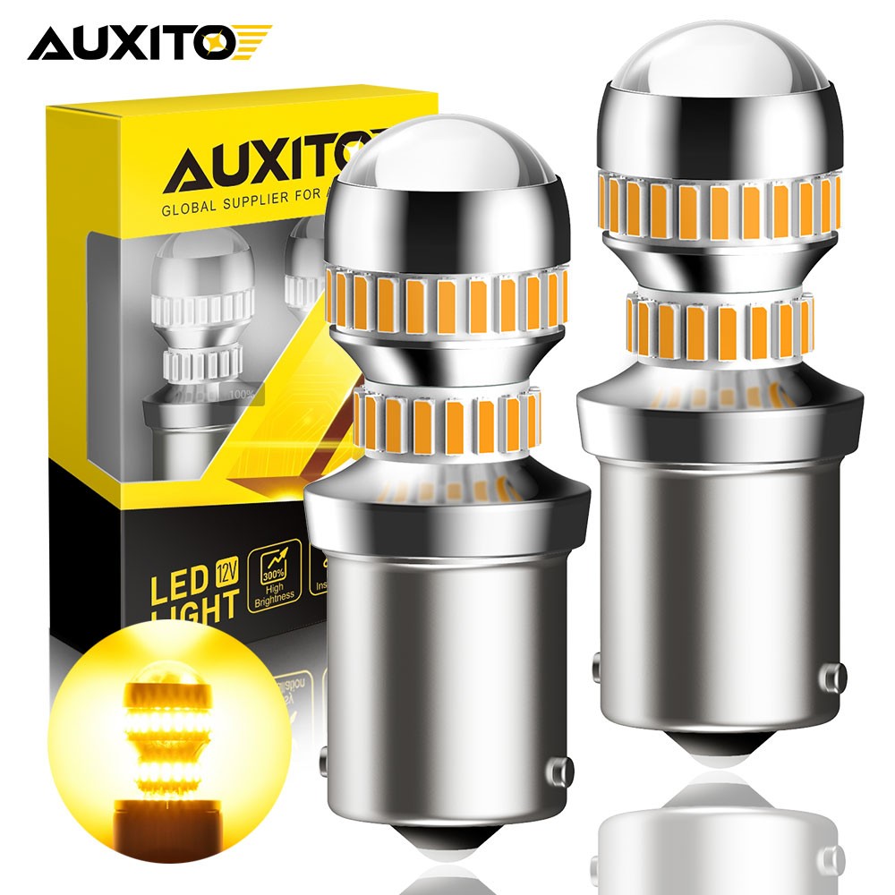 PAIR BA15S 1156 LED TURN SIGNAL INDICATOR BULBS GLOBES AMBER NO HYPER FLASH 12V