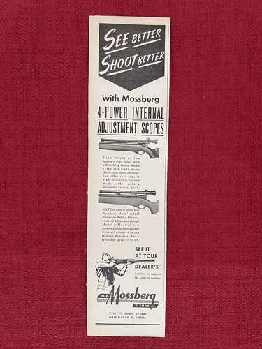Vintage 1948 Print Ad Mossberg 4 Power Internal Adjustment Scopes Ad