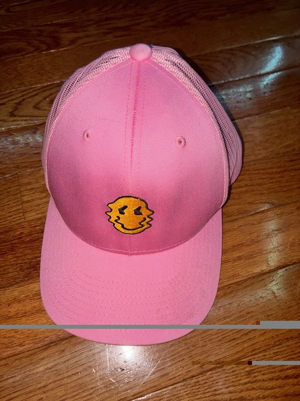 Glitch / Distorted Smiley Face Pink Trucker Hat Snapback Cap