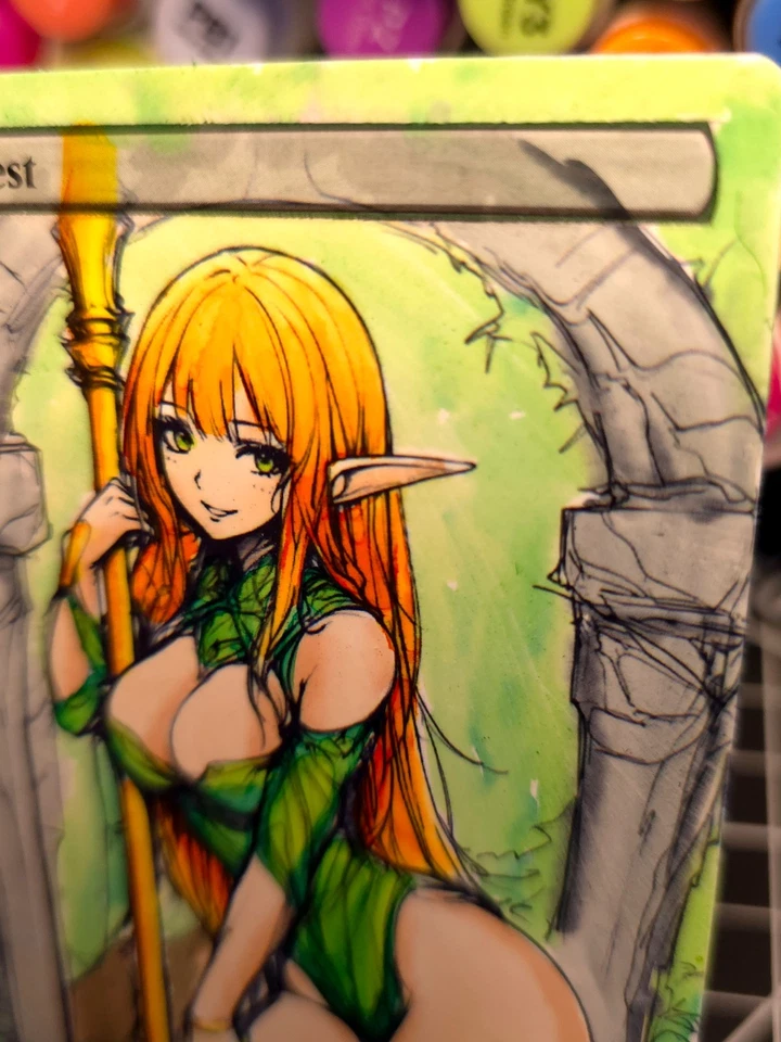 FOREST - Green - MTG *Altered Hand Colored Original Art Anime - Red Head 111925 - Image 4 of 4