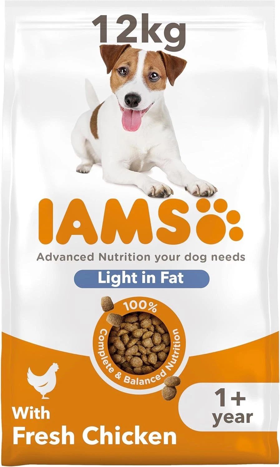 IAMS Light Dry Dog Food with Chicken - Low-Fat Dry Food for Dogs from 1 Year, 12