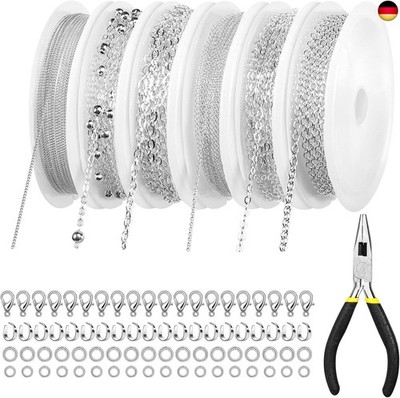 GOSHIES 6 Rollen Gliederkette Silber 14M DIY Link Chains für Schmuck 