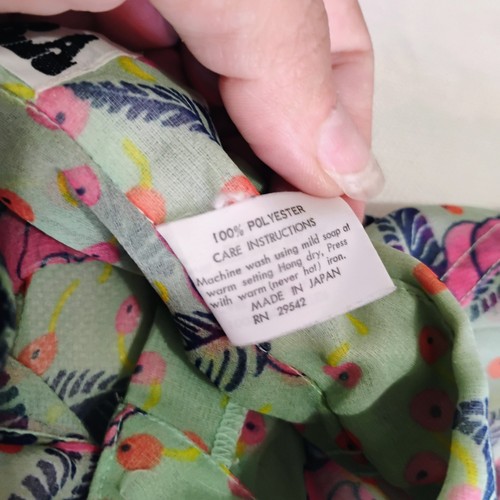 Vintage DARRA Button Up Shirt Medium 9/10 Green Floral Rose Print Sheer Chiffon - Picture 9 of 16