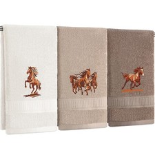 3 Pcs Western Horse Hand Towels Set for Bathroom 100 Cotton Embroidered Deco...
