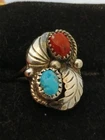 Vintage Southwest 925 Sterling Silver Ring W/Turquoise & Coral Size 6.5