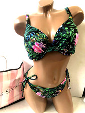 Victoria's Secret Black Tropical Padded Swim Bikini Cheeky 2 Piece Set NWT