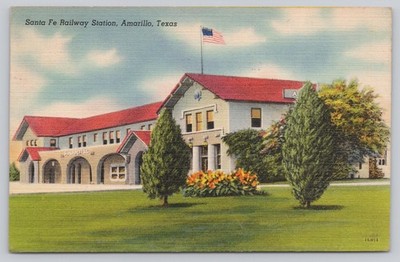 Santa Fe Railway Station Amarillo Texas Vintage Linen Postcard 1947
