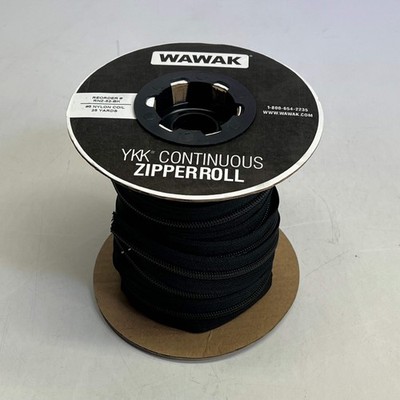 Wawak Ykk Continuous Cut to Size Zipper Roll #5 Nylon Coil 25 Yds Black Rnz-52