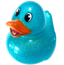 FREE SHIP - 2 1/2" TURQUOISE GLOSSY GLITTER SPARKLE CRUISING RUBBER DUCK CRUISE