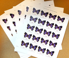 5 SHEETS PURPLE COLORADO HAIRSTREAK - NON-MACHINABLE USPS STAMPS - 100 TOTAL