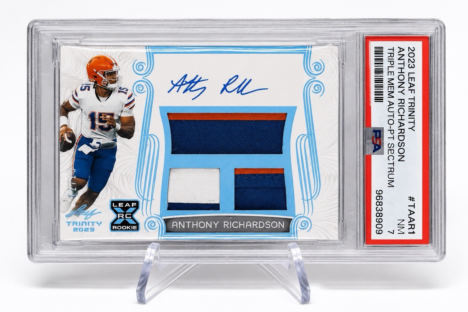 Anthony Richardson Leaf Trinity Triple Memorabilia Autographs #TAAR1 Platinum Spectrum