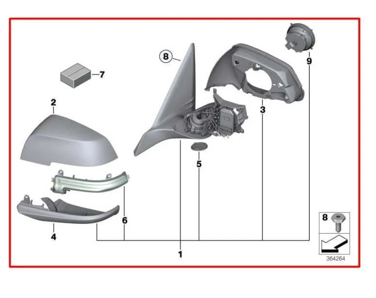 15-16 BMW 435i Gran Coupe xDrive Passenger RH Side Rear View Mirror 51167285274 - Image 2 of 4