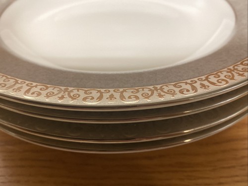 Set Of 4 Vintage Royal Gallery Platinum Buffet Gray Band Soup Salad Bowls 9” NWT - Picture 4 of 6