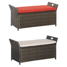 Outsunny 29 Gallon PE Rattan Wicker Storage Bench, Outdoor Patio