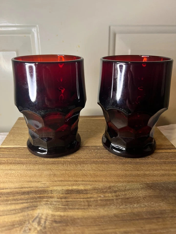 Vintage Anchor Hocking Georgian Ruby Red Honeycomb Pattern Glasses Set of 4 - Image 2 of 4