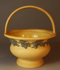 Mid Victorian Wedgwood Caneware Potpourri Basket-Beige Grape Vine Sprigs c.1845