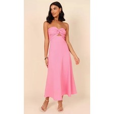Petal and Pup Rosetta Linen Maxi Dress Womens 10 Pink Strapless Cut Out Medium