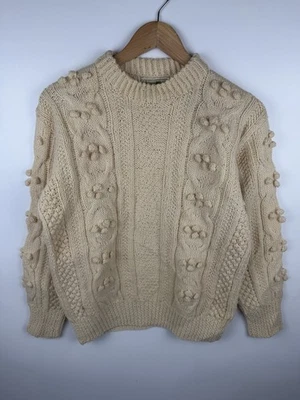Vintage Irish Hand Knit Wool Jumper Womens Small Cable Knit Fisherman Sweater - Image 1 of 4