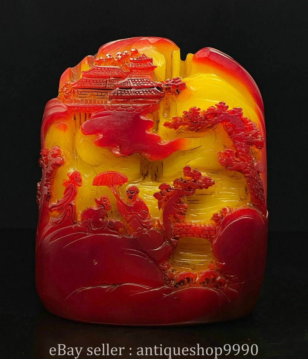 红色寿山石主中国风雕像、雕像| eBay