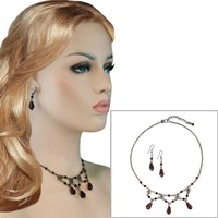 Gunmetal Tone Red Faux Crystal Flower Bib Necklace Pierced Dangle Earrings Set on sale Gunmetal Tone Red Faux Crystal Flower Bib Necklace Pierced Dangle Earrings Set on sale