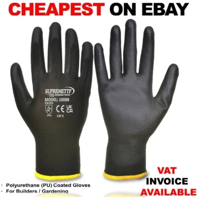 SUPREMETTF-SUPREMLY-TOUGH 24 PAIRS PU COATED SAFETY WORK GLOVES GLOVE GARDEN GRIP MENS BUILDERS GARDENING