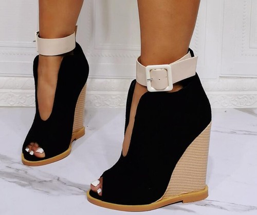 Womens Fashion Peep Toe Ankle Strap Sandals Lady Wedge Platform High Heels Shoes - Picture 26 of 29