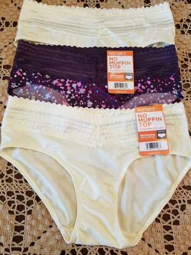 5 /S WARNERS Microfiber With Lace ~No Pinching No Problems 3 HIPSTERS - NWT