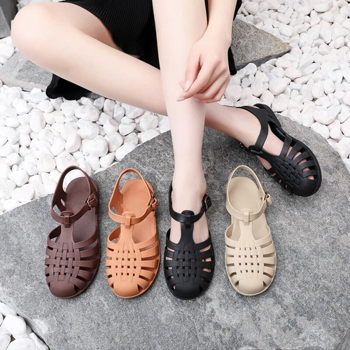 Ladies Retro Flat Jelly Sandals Wrap Summer Casual Beach Shoes - Picture 5 of 28