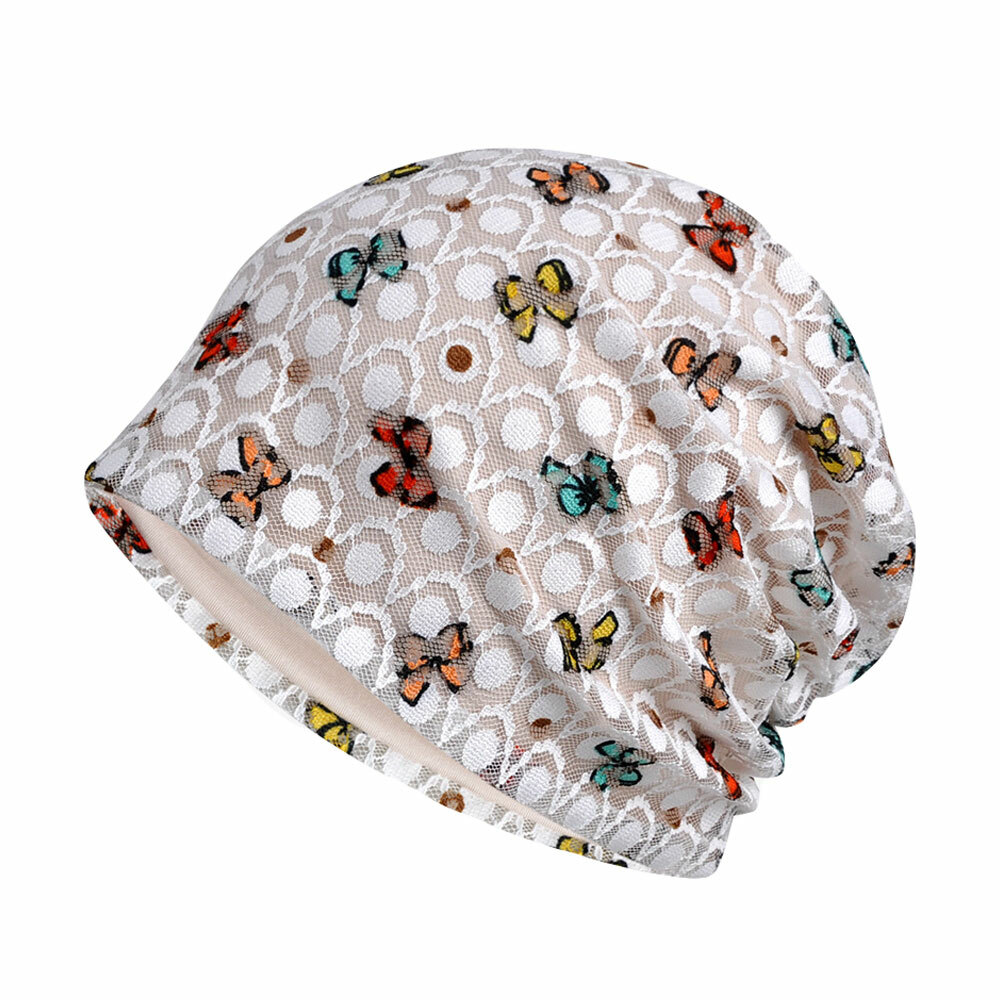 Women Ladies Colorful Butterfly Lace Slouchy Beanie Cap  display picture 3