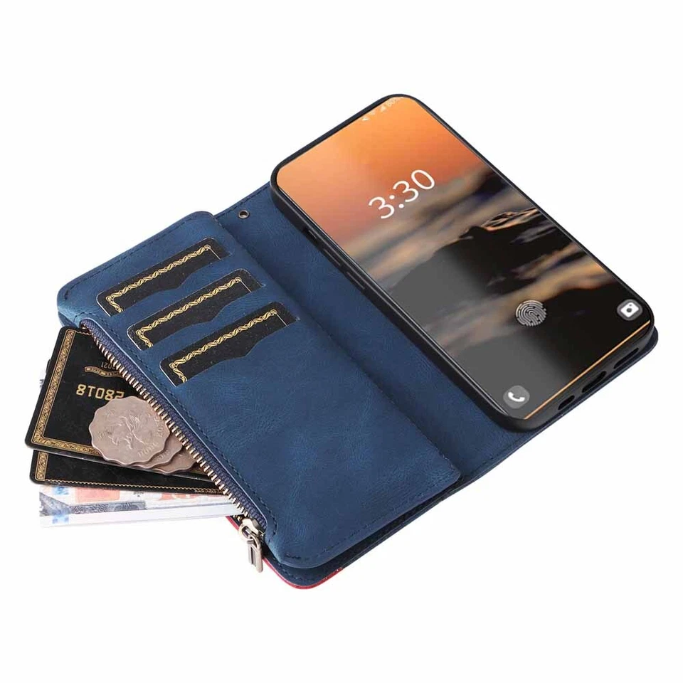 For Samsung S25 Plus S24 S23 S22 S21 S20 Zipper Wallet Holder Leather Case Cover - Image 4 of 4