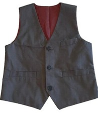 Boys Youth Tuxedo Suit Vest Sz 8 Grey 3 Buttons Lined Formal Wear Cinch Back