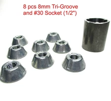 M8-1.25 Steel 8mm Tri-Groove Tamper Proof Security Nuts- 8pcs & #30 Socket