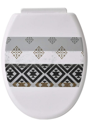 NEW/SEALED Evideco 4406634 Kenya Round Toilet Seat PP Pattern Wht/Blk/Gold/Grey
