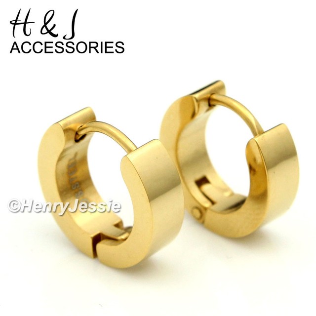 0.5"MEN Stainless Steel Solid Gold Plain Simple Huggie Cuff Earrings