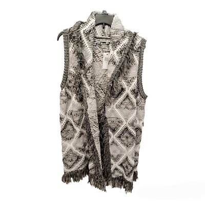 Absolutely Famous Fringed Shawl Collar Chunky Sweater Vest-2X-Jacquard