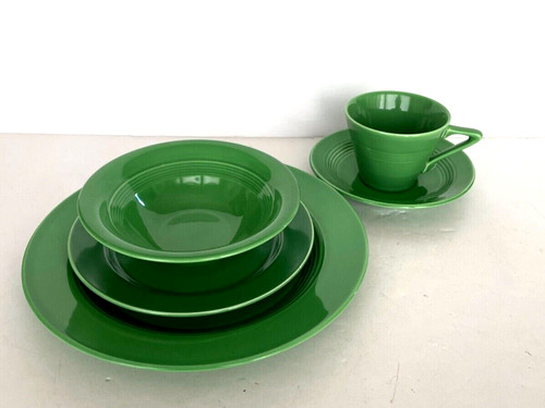 Homer Laughlin Harlequin Green Place Setting- Dinner Salad Fruit Bowl Cup Saucer