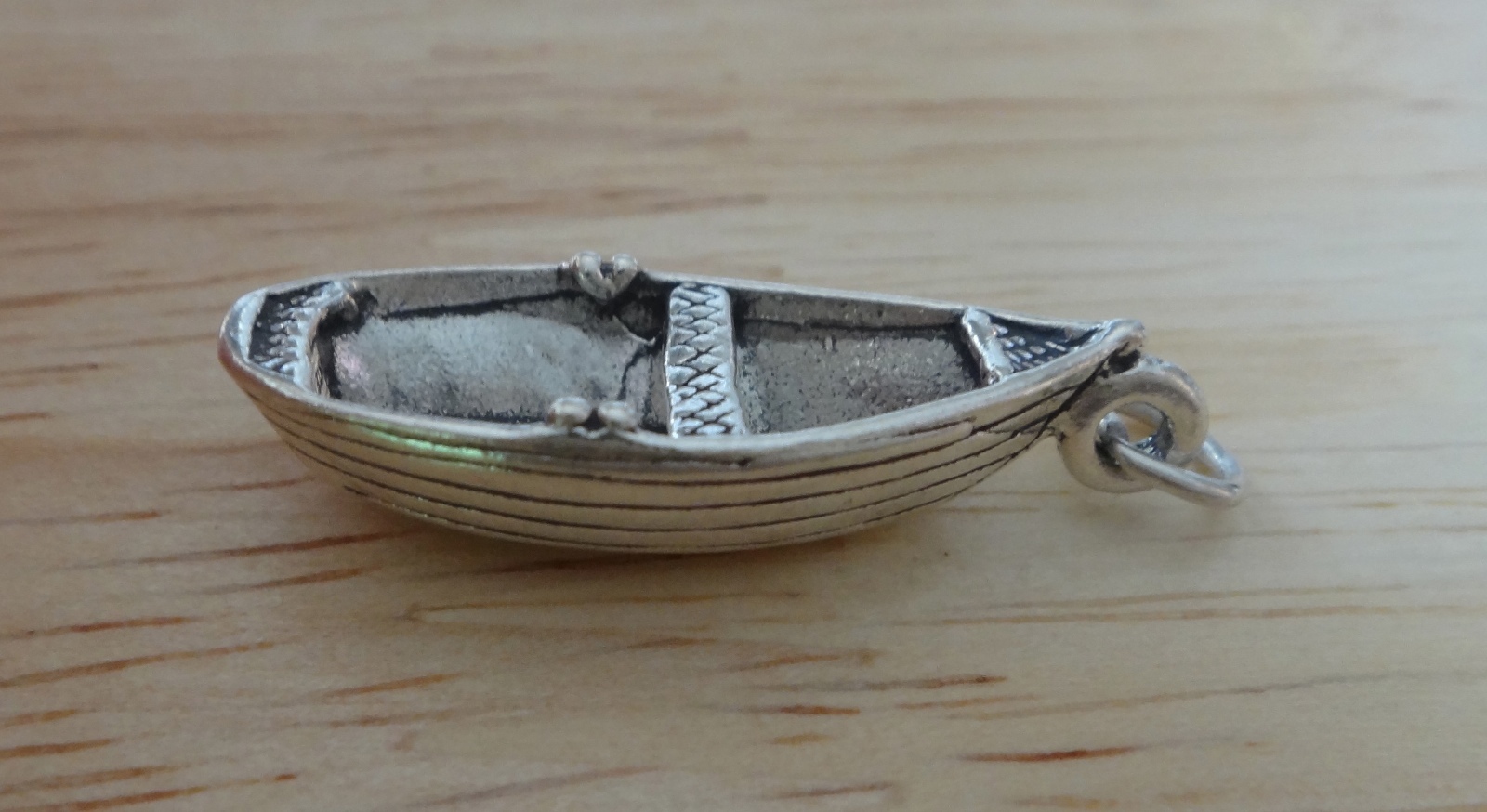 Sterling Silver 3D 23x10mm detailed Fishing Lake River Row Boat Charm