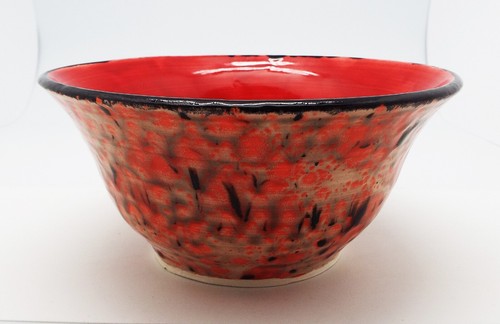 ART DECO ARTIST SIGNED HANDMADE MID CENTURY ORANGE BLACK BROWN BOWL DECORATIVE