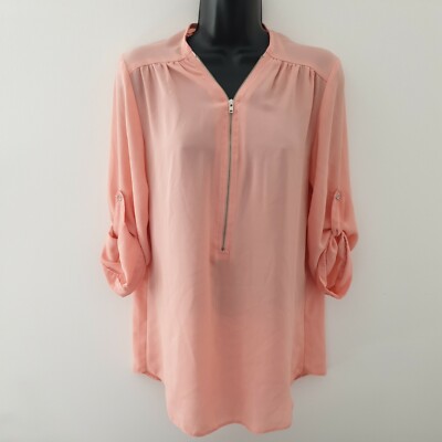 Primark Pink Blouse Size 10 v neck Floaty Chiffon Top Shirt Small work office