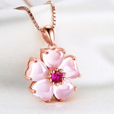 k14 rose flower necklace top 14金 Diamond Flower Charm Pendant Necklace 14k Rose Gold (0.03ct