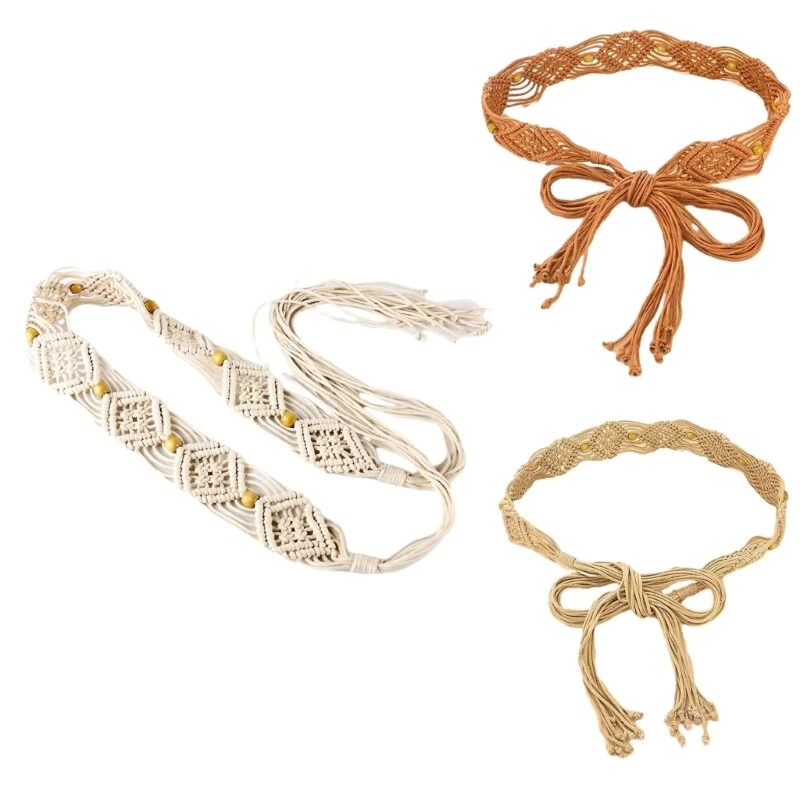 Crochet Tassels Belt Vintage Waist Band Ethnic Waiststrap Teens Girl Waist Decor