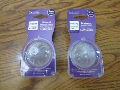 (2) 2-pack Philips AVENT 3m+ Natural Response Nipple 2x Flow 4 total Nipples