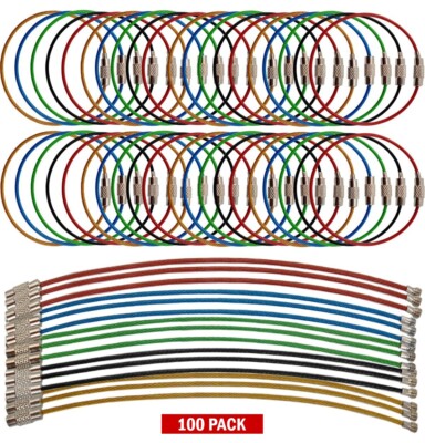 100PCS Wire Keychain Cable 5.9 Inch Stainless Steel Wire Ring 1.5mm Loop Holder
