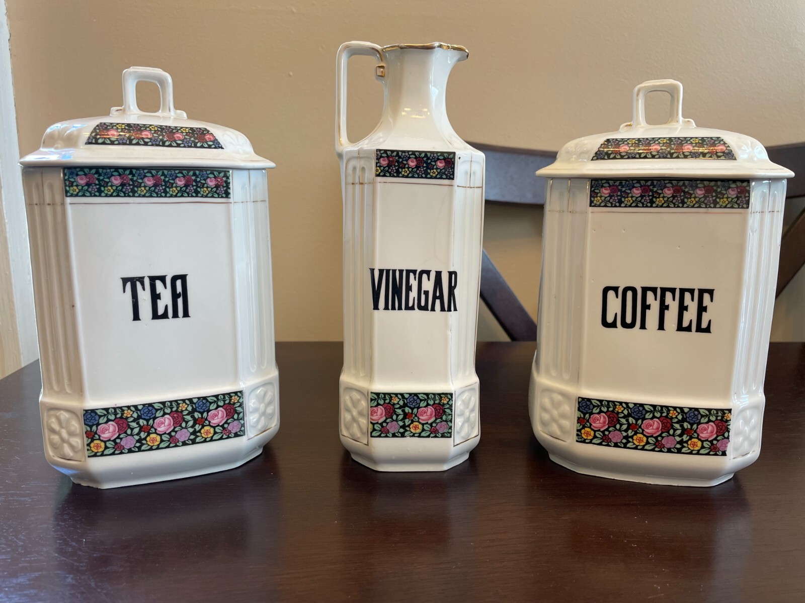 Antique MZ Altrohlau CMR Czechoslovakia Coffee Tea Vinegar Container Set Signed