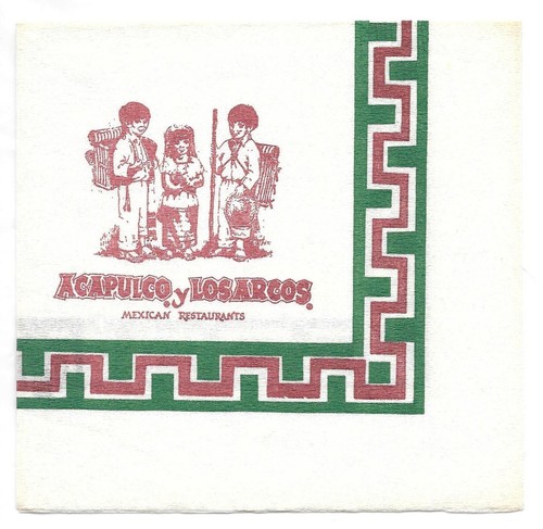 Acapulco Y Los Arcos 1970s 1980s Cocktail Bar Napkin Mexican Restaurant Calif KS