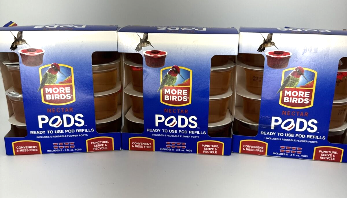 Lot of 24 Hummingbird Feeder Nectar Pods by More Birds 3 boxes of 8 3oz